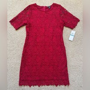 Nina Leonard Floral Lace Dress With Lining, Hidden Zipper On Back, Color: Red XL